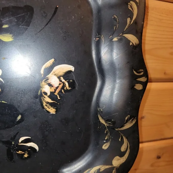 Vintage 1950 Metal Serving Tray Toleware Hand Painted Pink Roses Shabby Chic - Picture 7 of 12